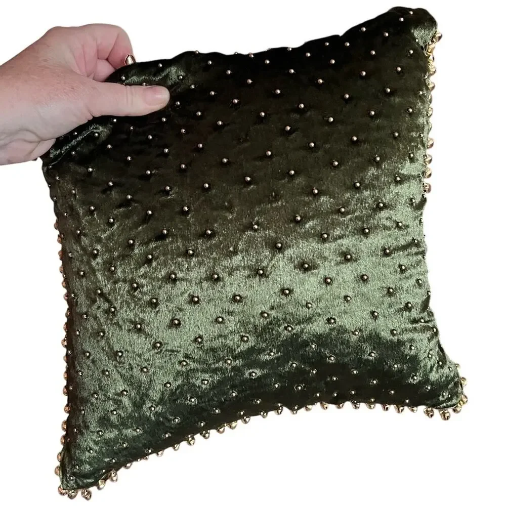 Festive Pillow Lot 2 Crate & Barrel Pier 1 Beaded Jingle Bells Removable Covers